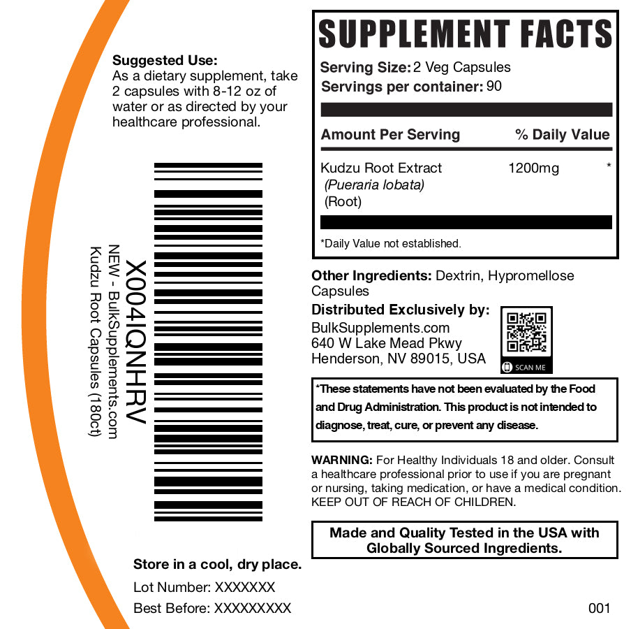 Kudzu root 180 capsules label