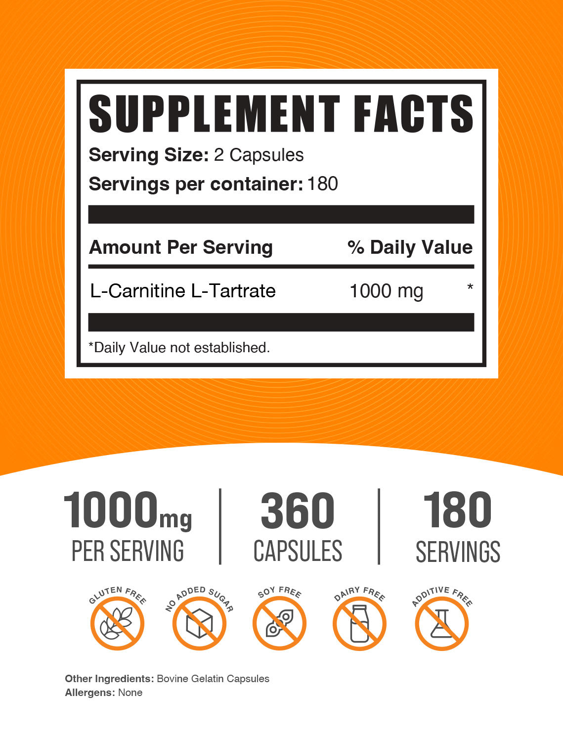 L-Carnitine L-Tartrate 360 capsules label