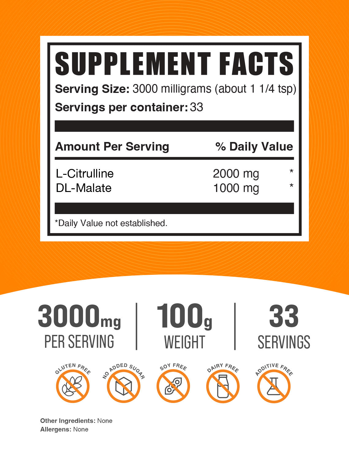 Supplement Facts L-Citrulline DL-Malate 2:1 100g
