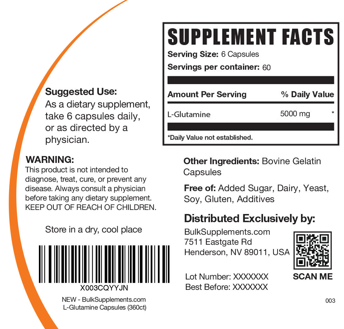 L-Glutamine Gelatin Capsules 360 ct Supplement Facts