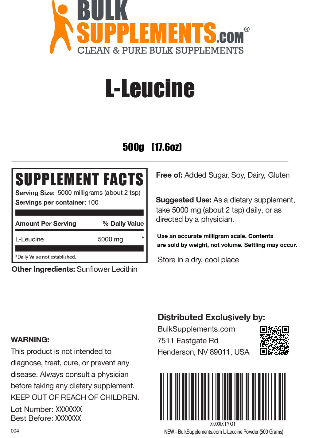 L-Leucine powder label 500g