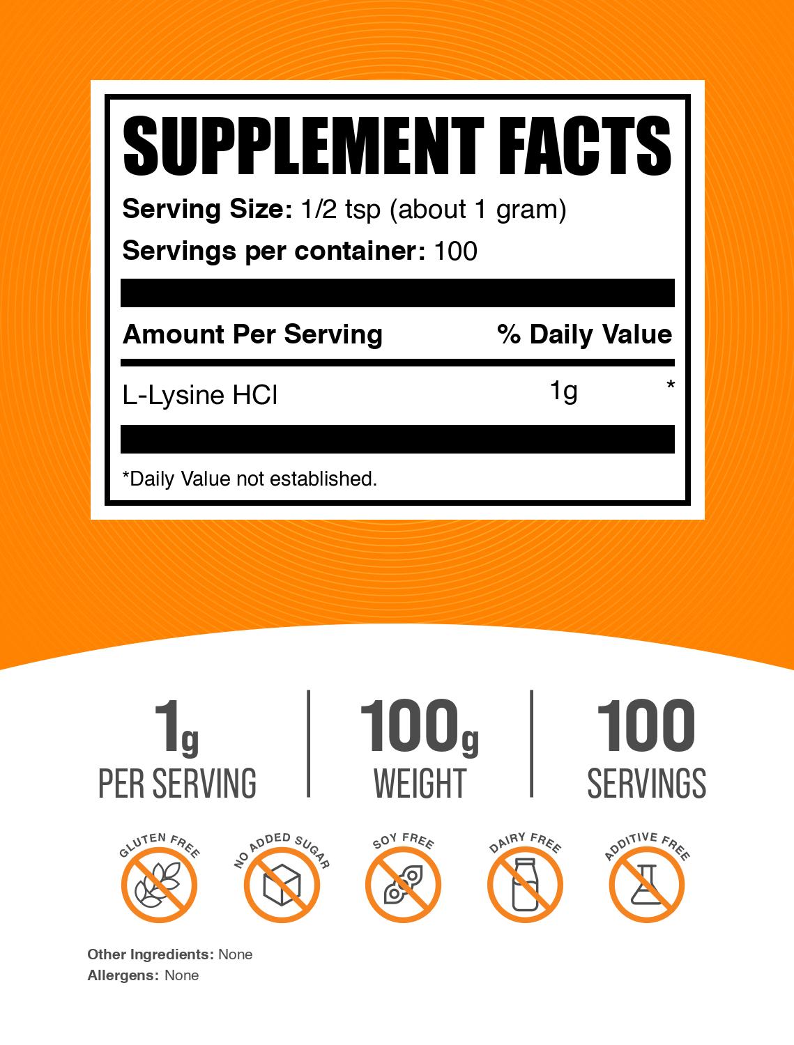 L-Lysine HCl powder label 100g