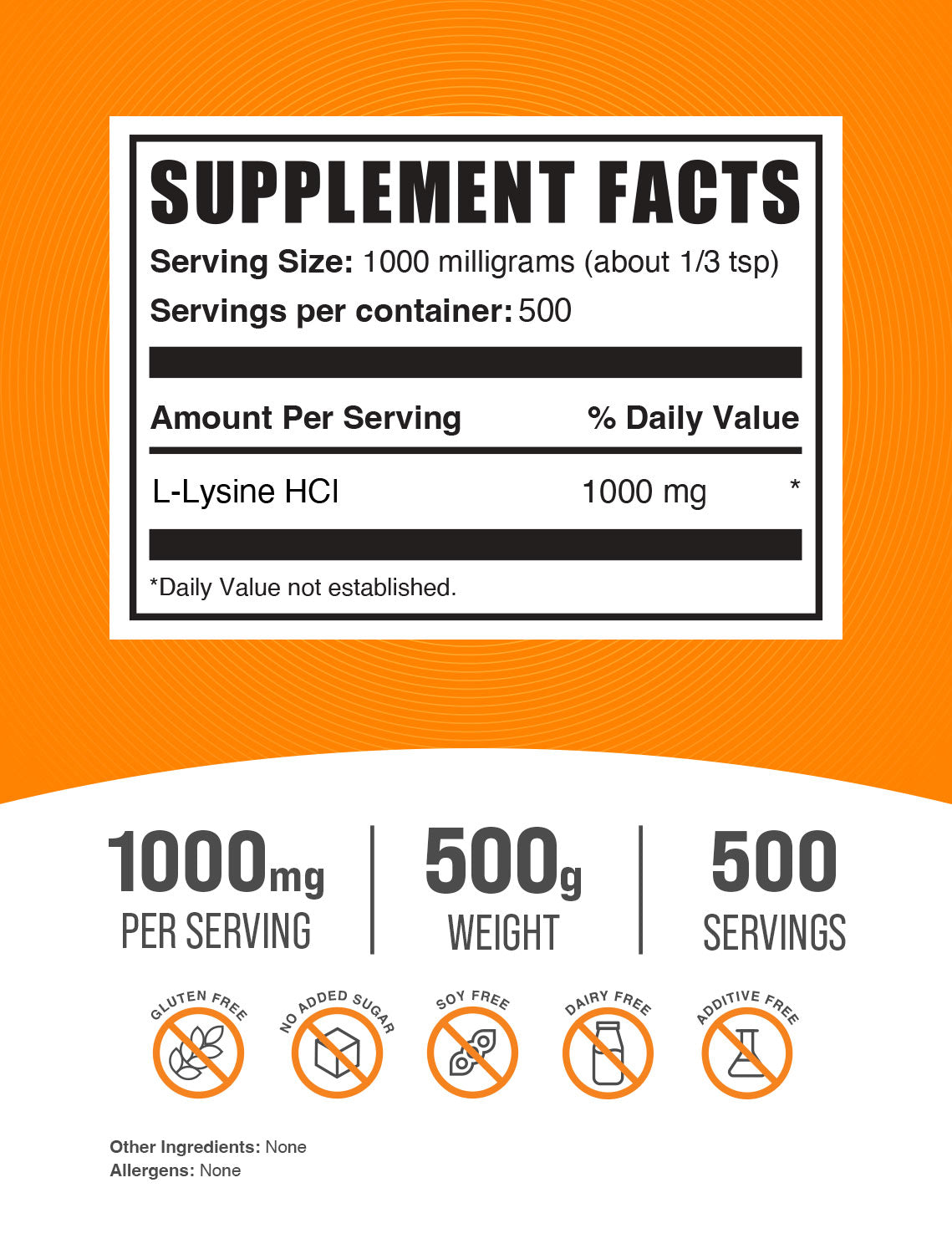 L-Lysine powder label 500g