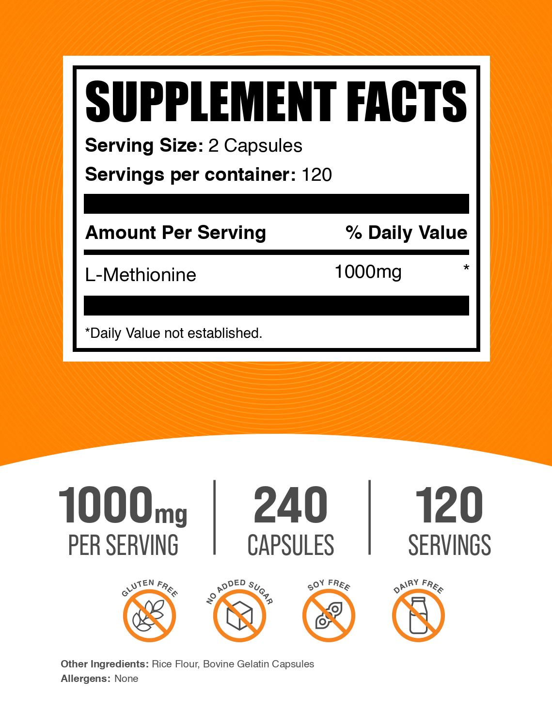 L-Methionine 240 capsules label