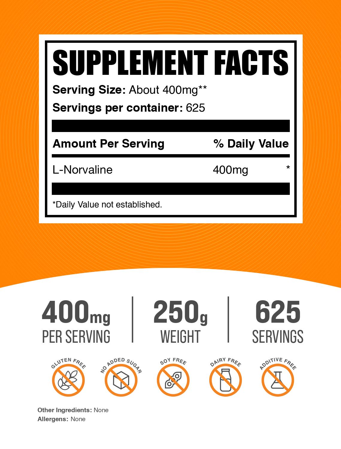 L-Norvaline powder label 250g