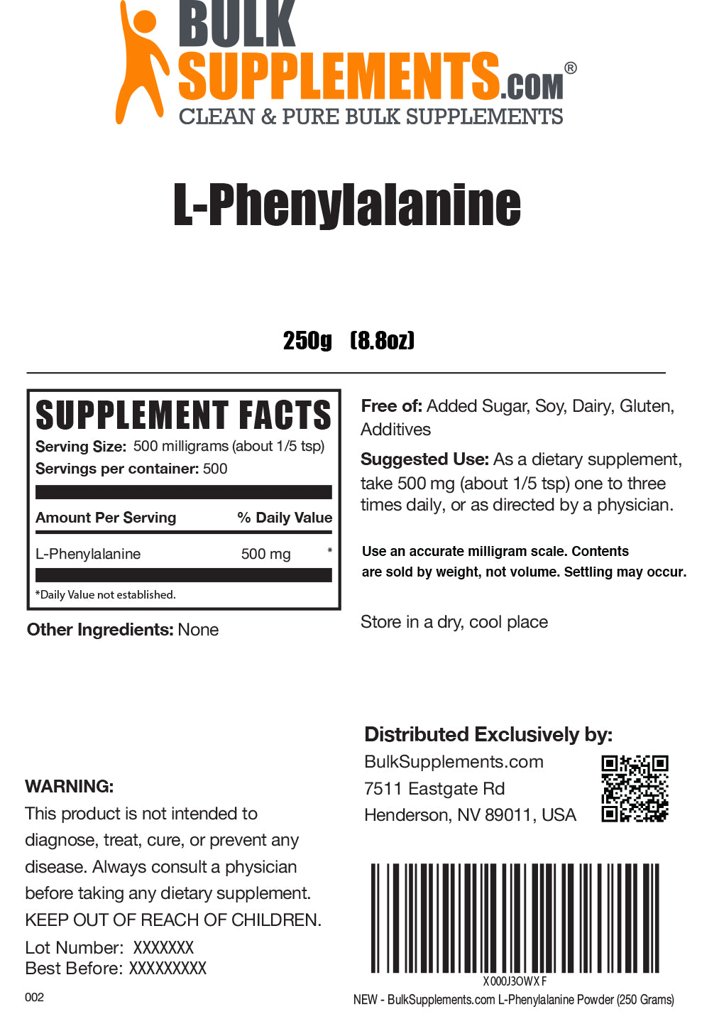 L-Phenylalanine powder label 250g