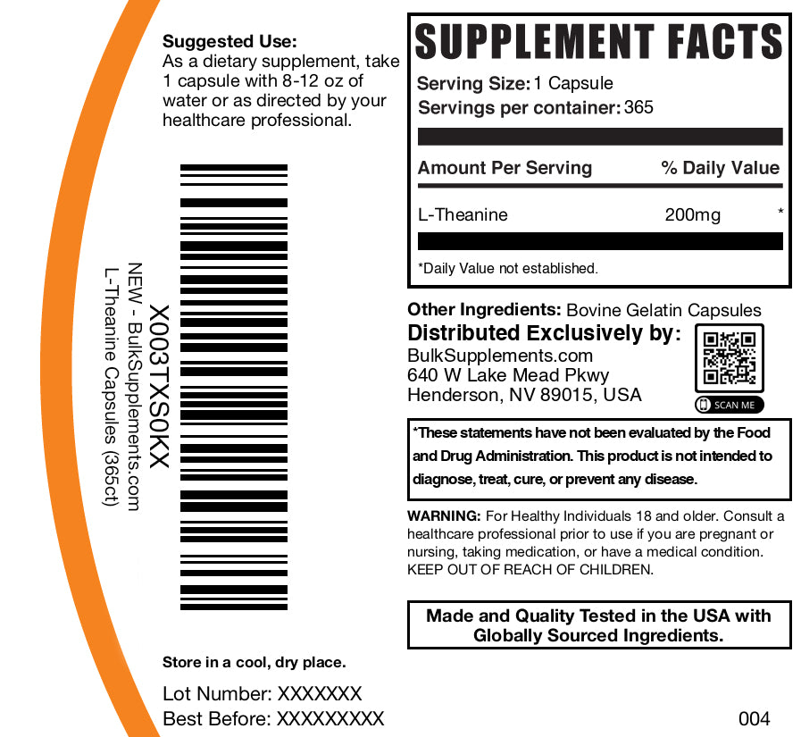 L-Theanine 365 capsules label