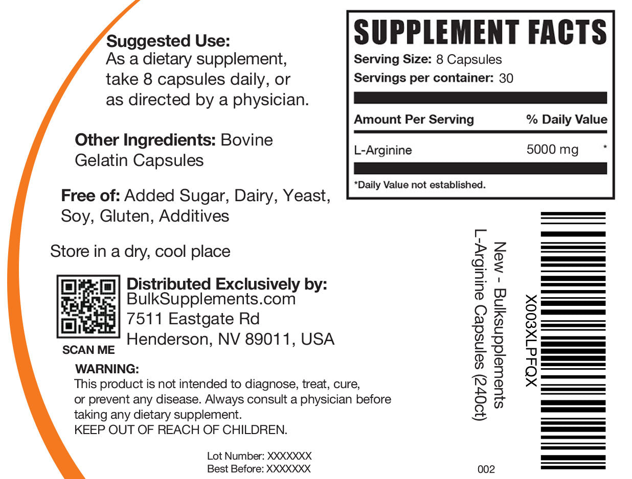 L-Arginine Capsules 240 ct Supplement Facts