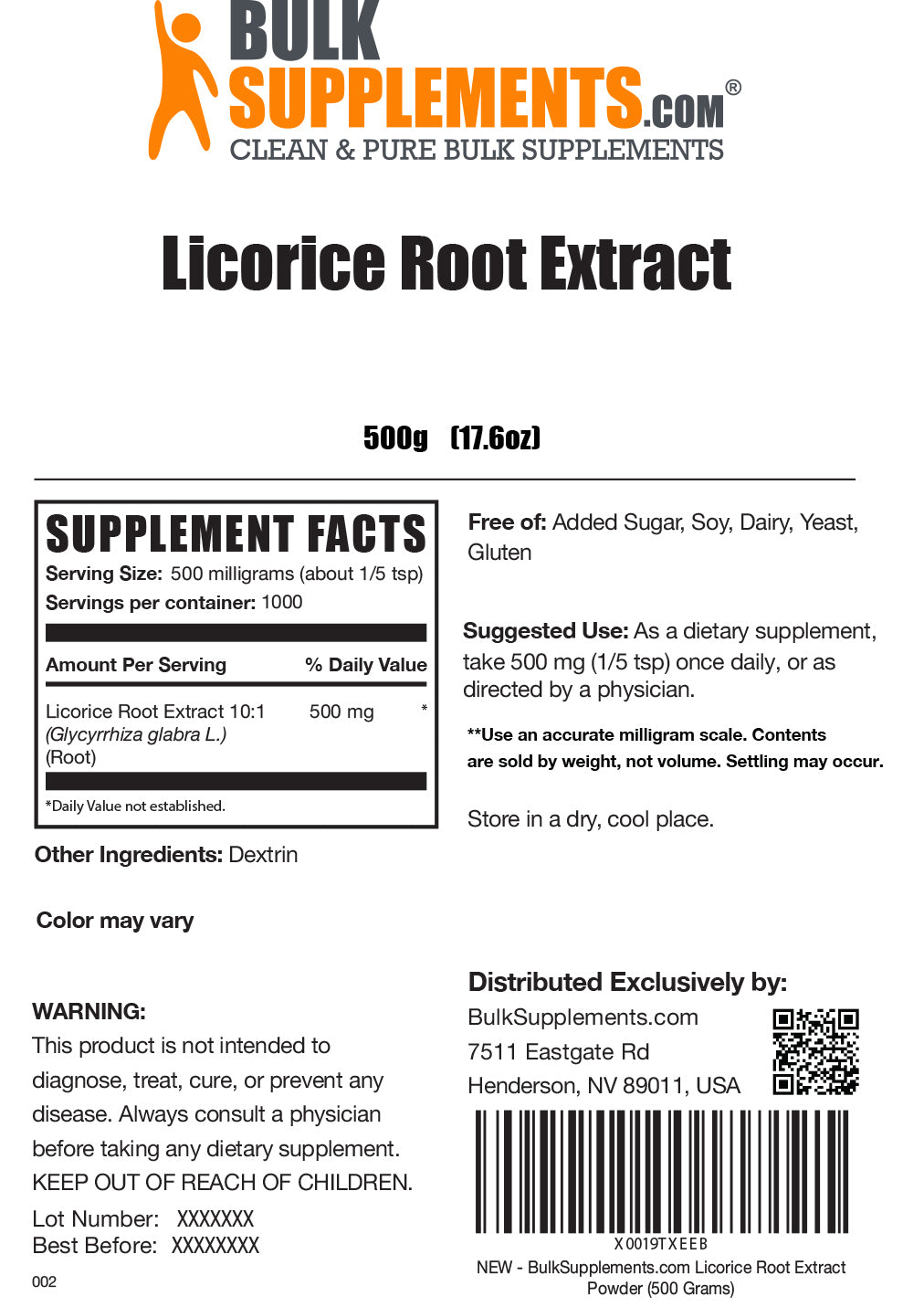 Licorice Root Extract Label 500g