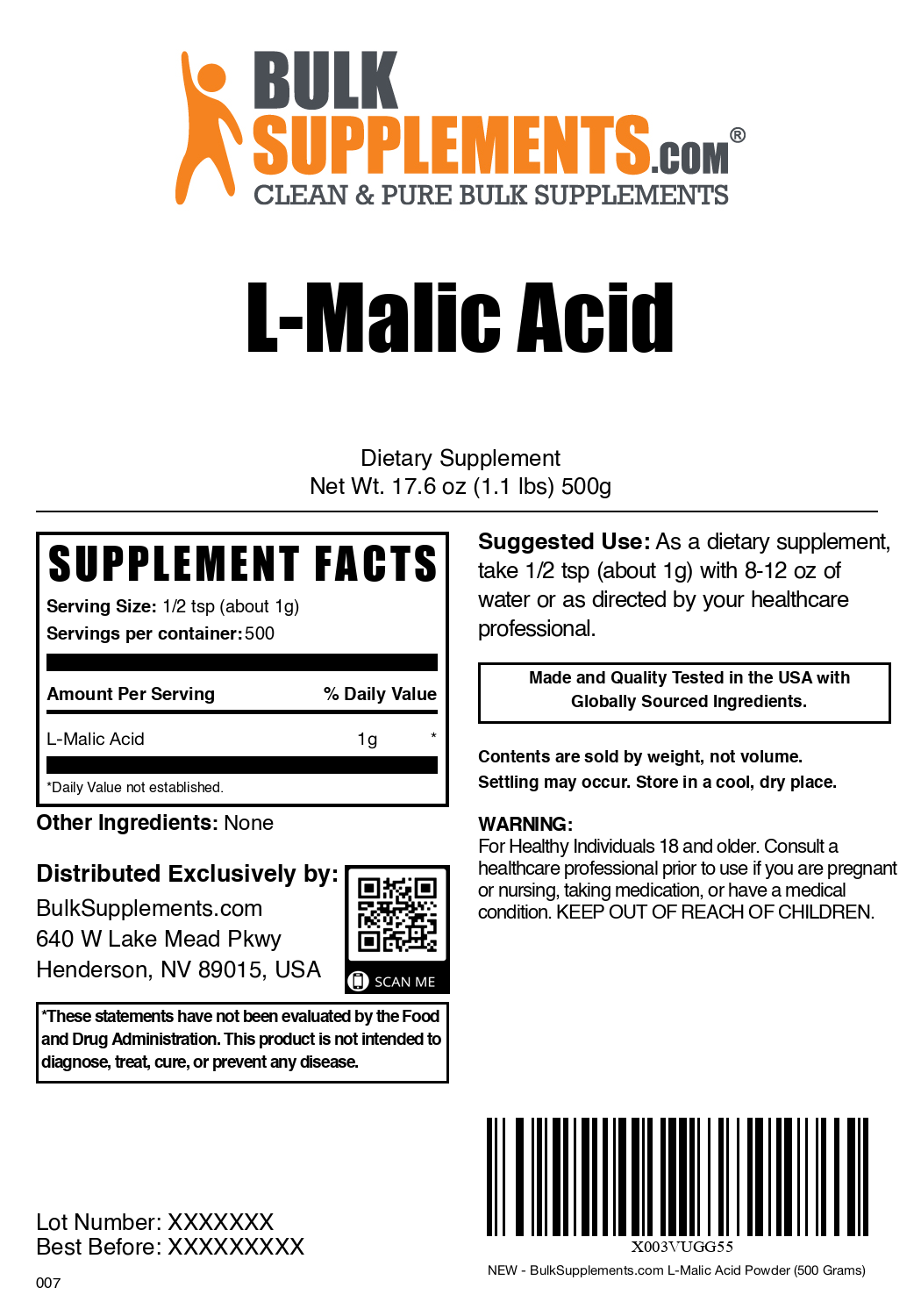 Malic acid powder label 500g