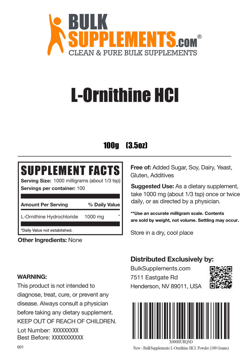 Supplement Facts L-Ornithine HCl