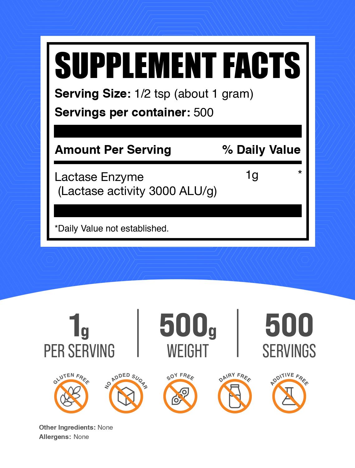 Lactase enzyme powder label 500g