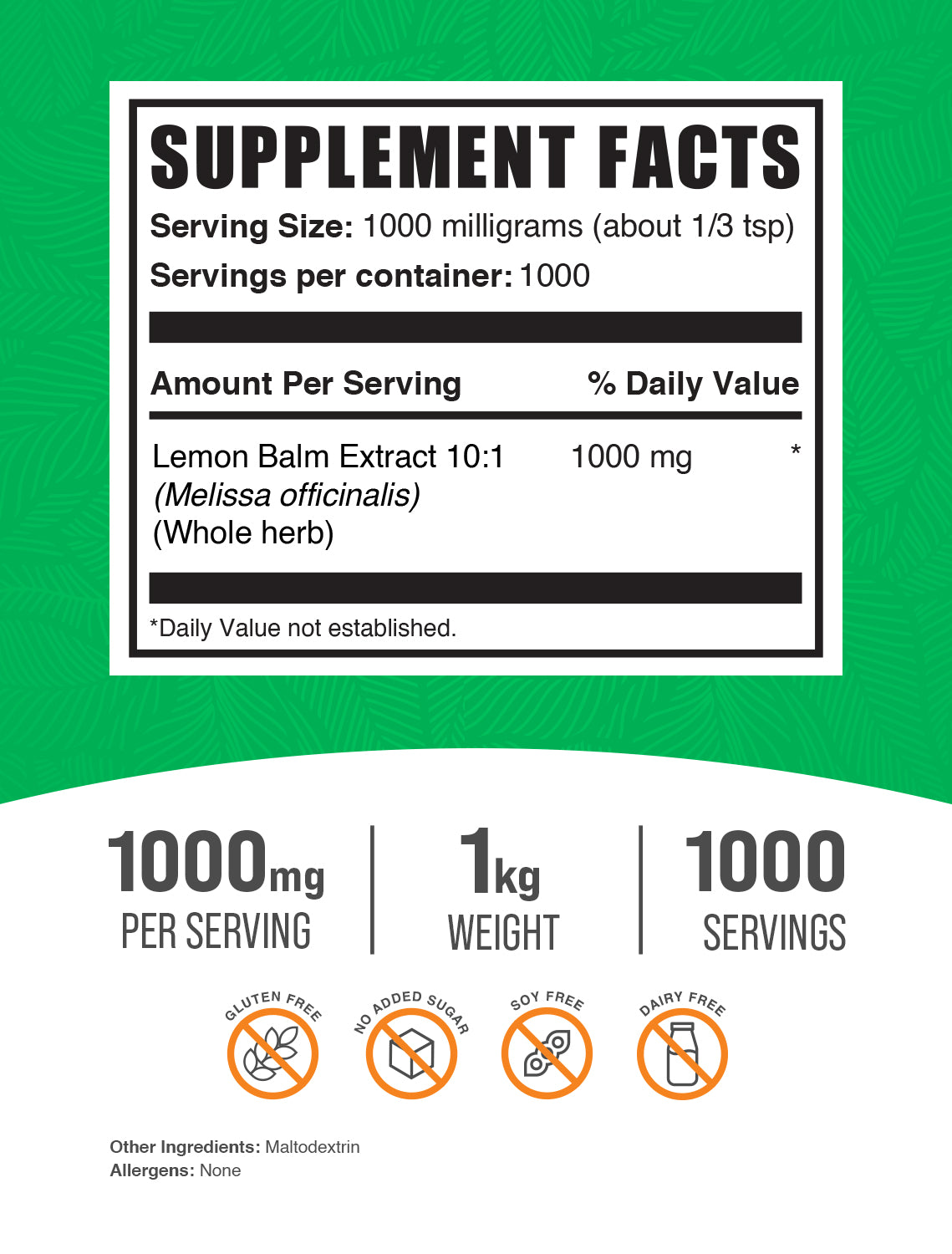 Lemon Balm Extract Label 1kg