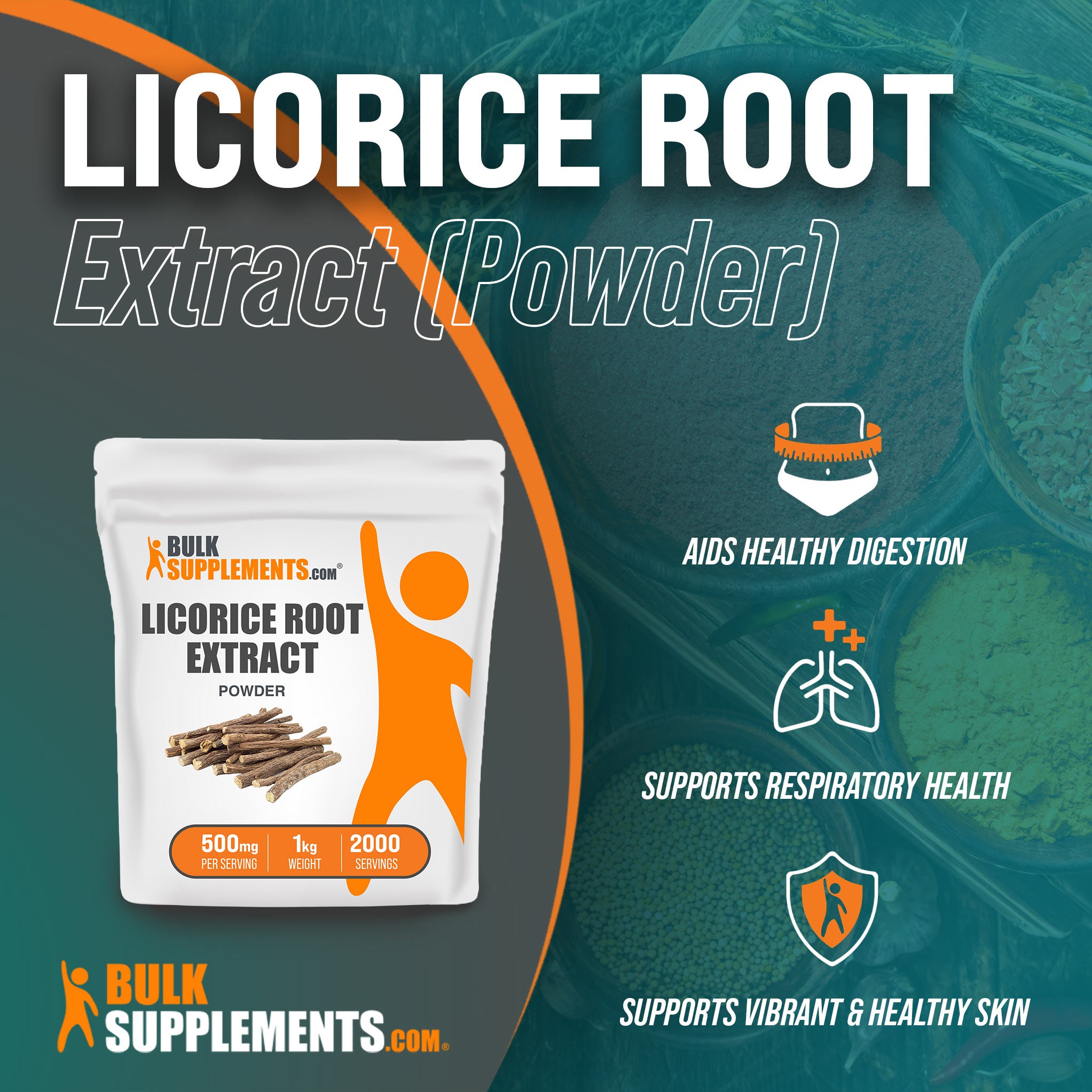 Benefits of Licorice Root Extract: aids healthy digestion, supports respiratory health, supports vibrant and healthy skin