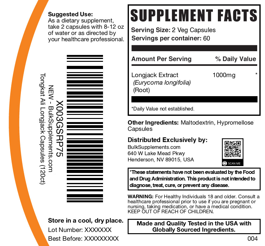 Longjack tongkat ali 120 capsules label