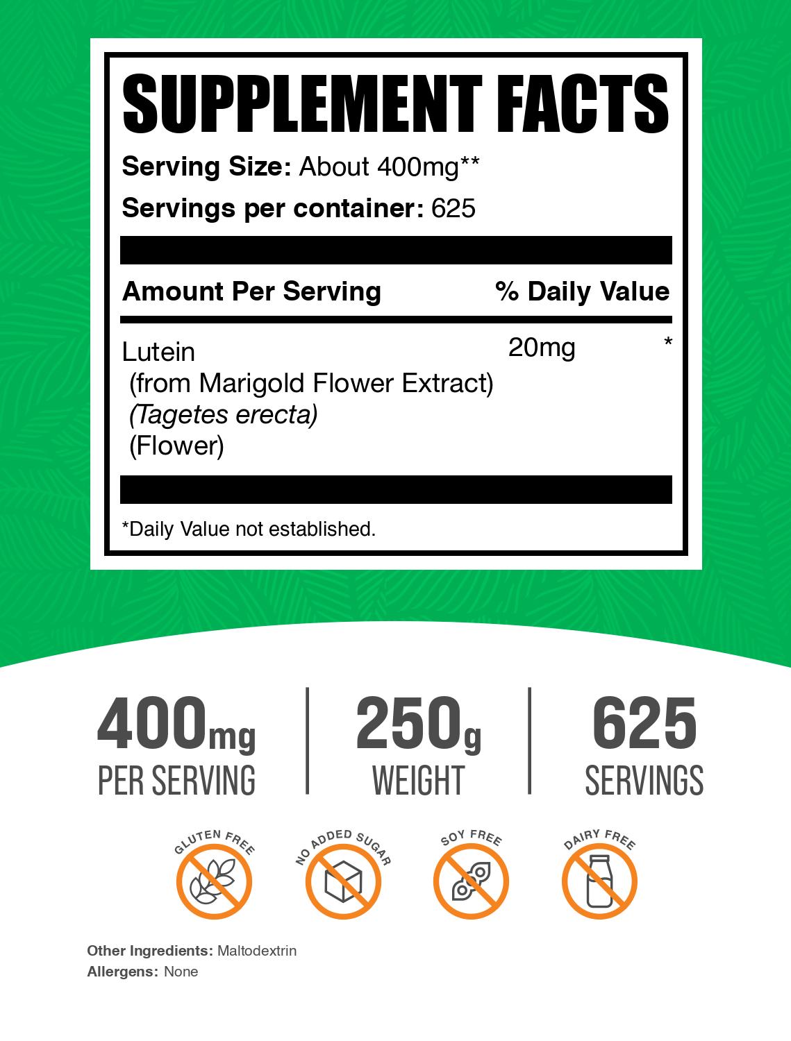 Lutein powder label 250g