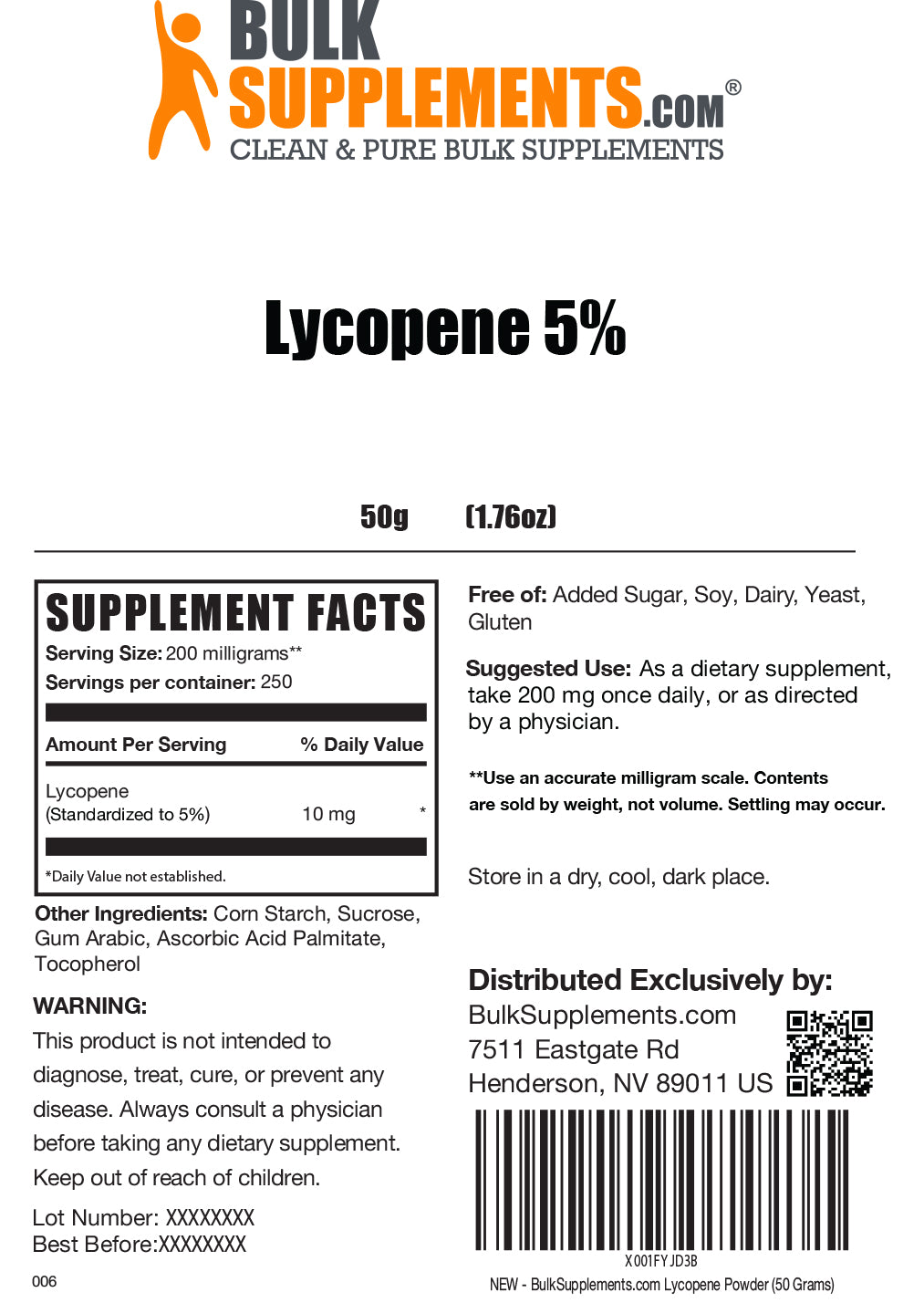 Lycopene powder label 50g