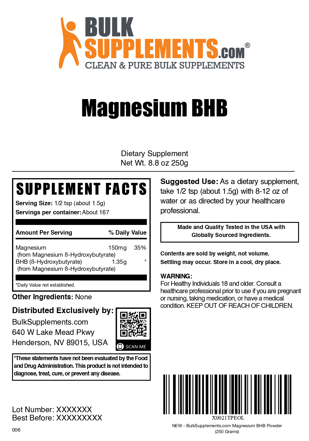 Magnesium BHB powder label 250g