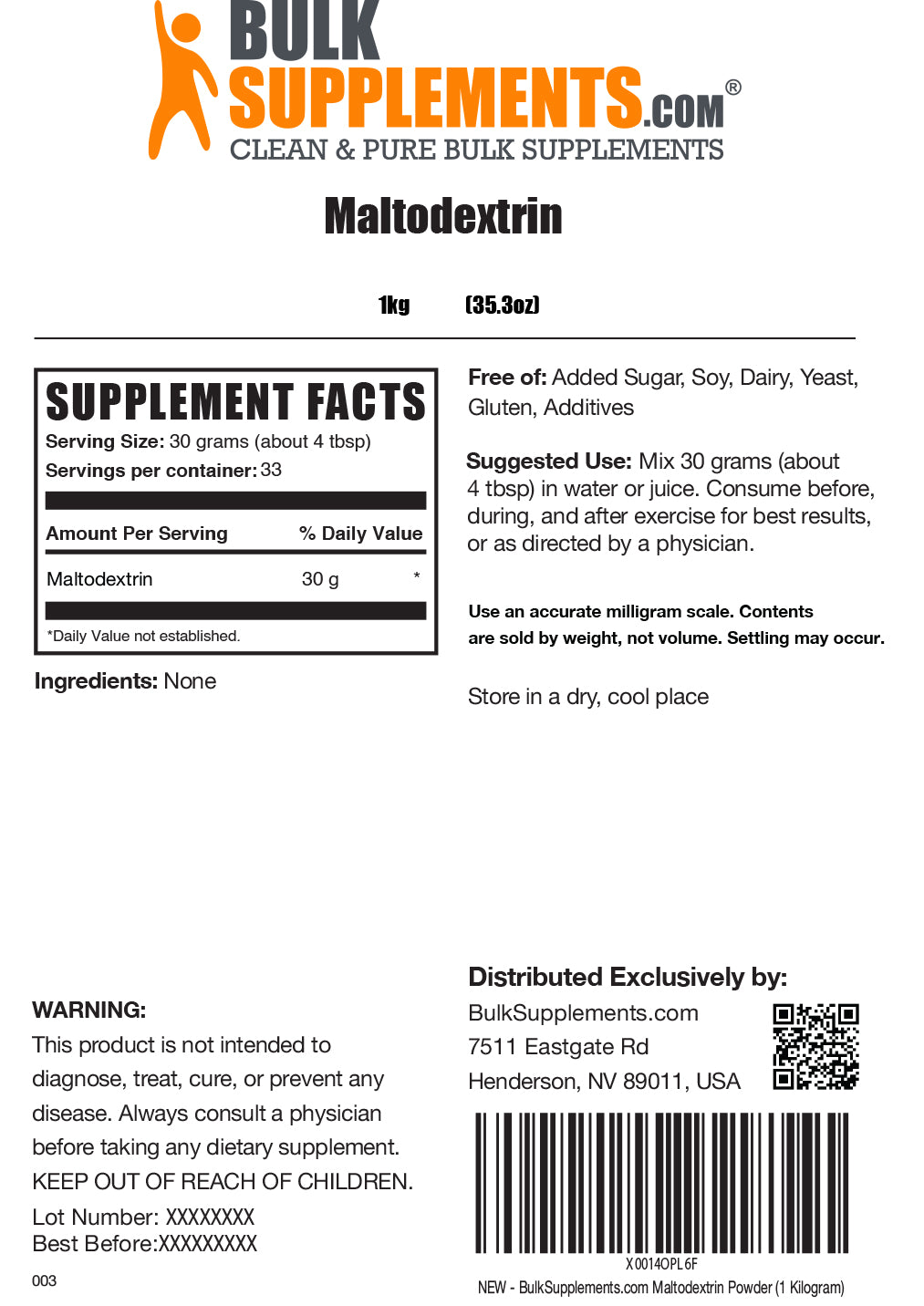 Supplement Facts Maltodextrin