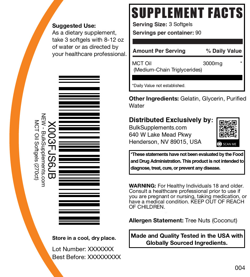 MCT Oil 270 softgels label