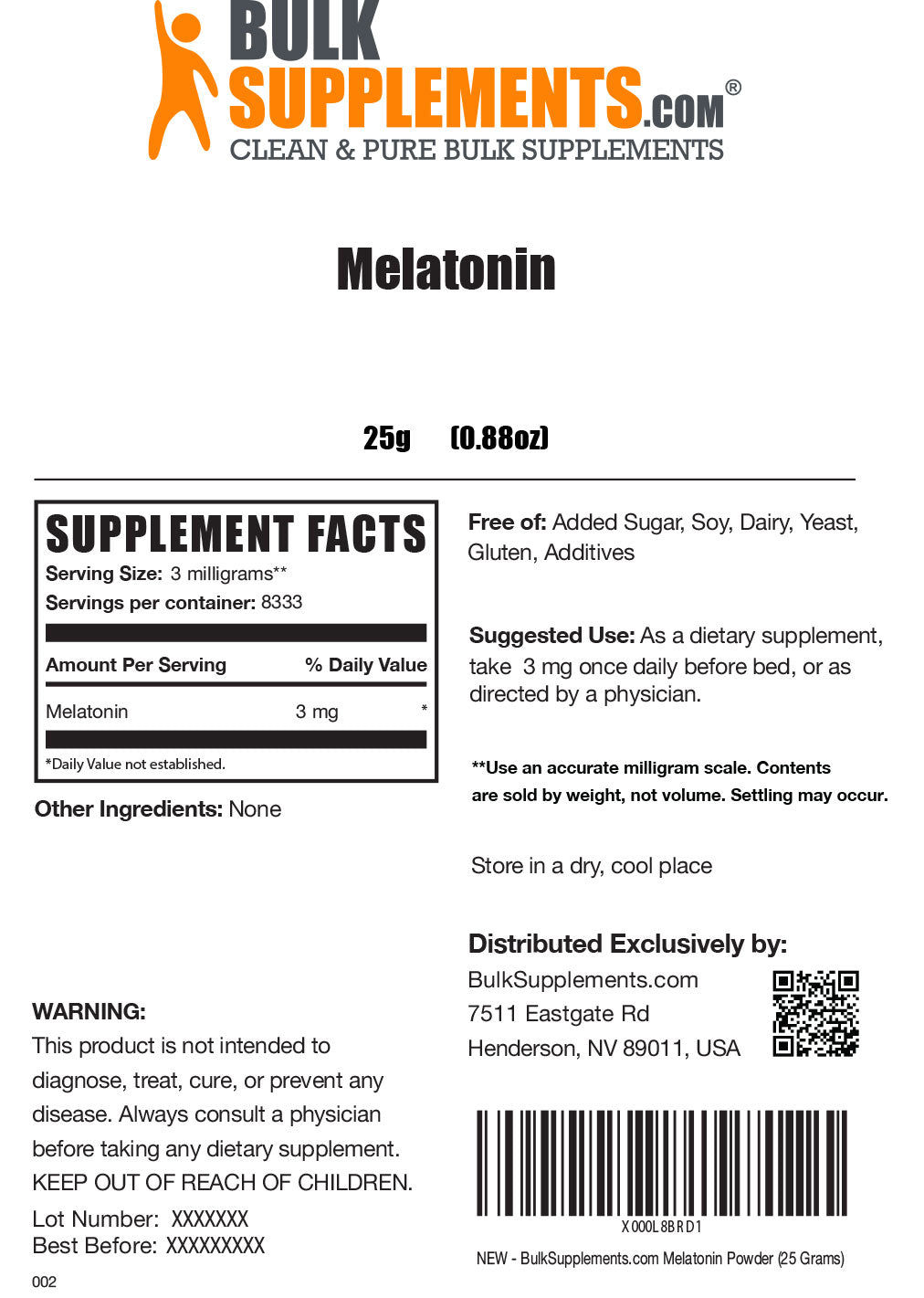 Melatonin powder label 25g