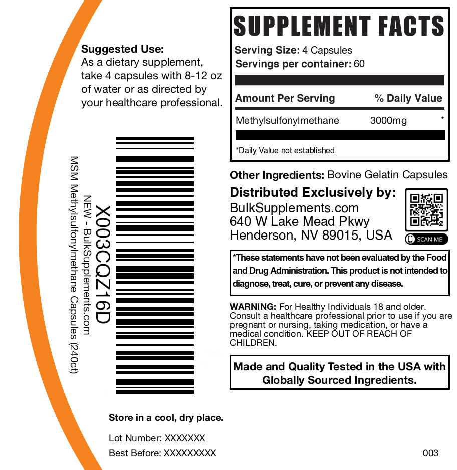 MSM 240 capsules label