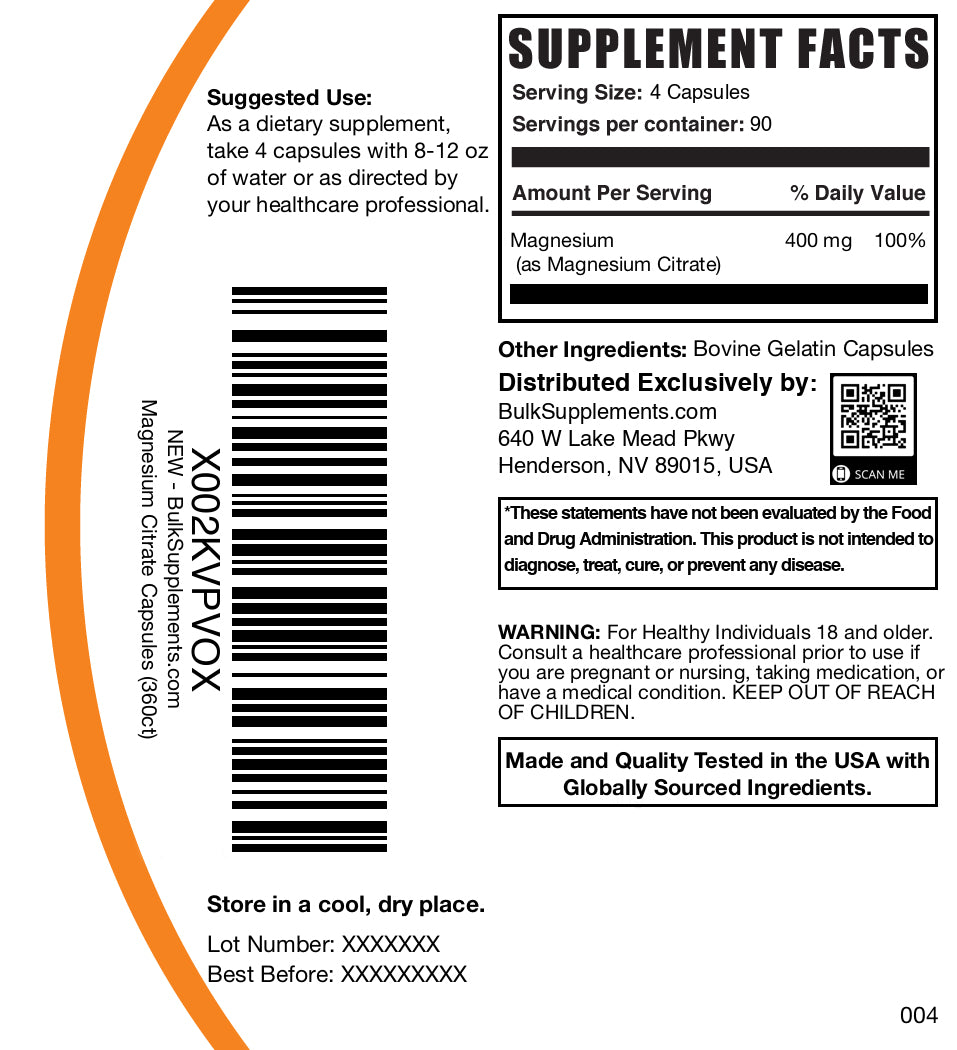 Magnesium citrate 360 capsules label