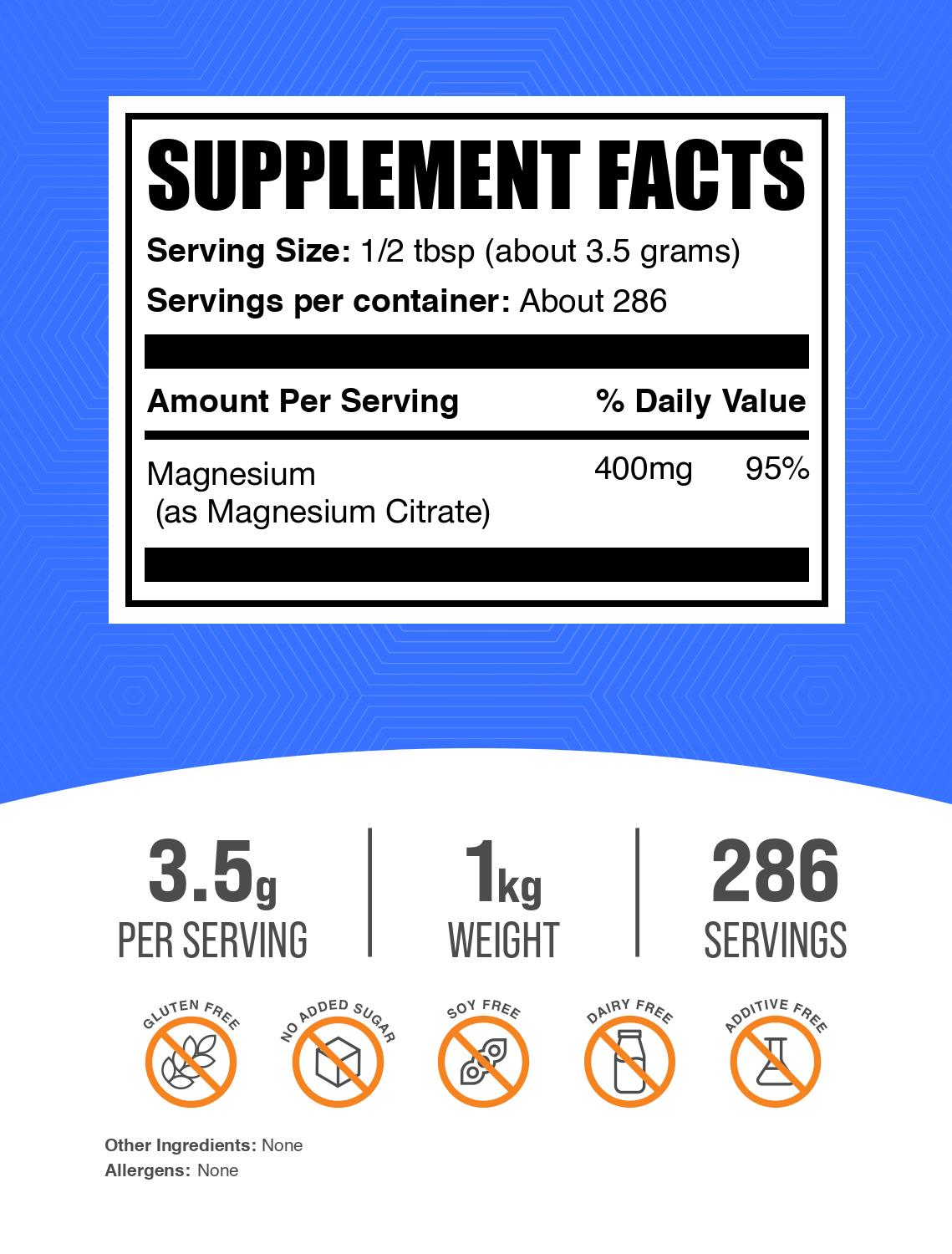Magnesium citrate powder label 1kg