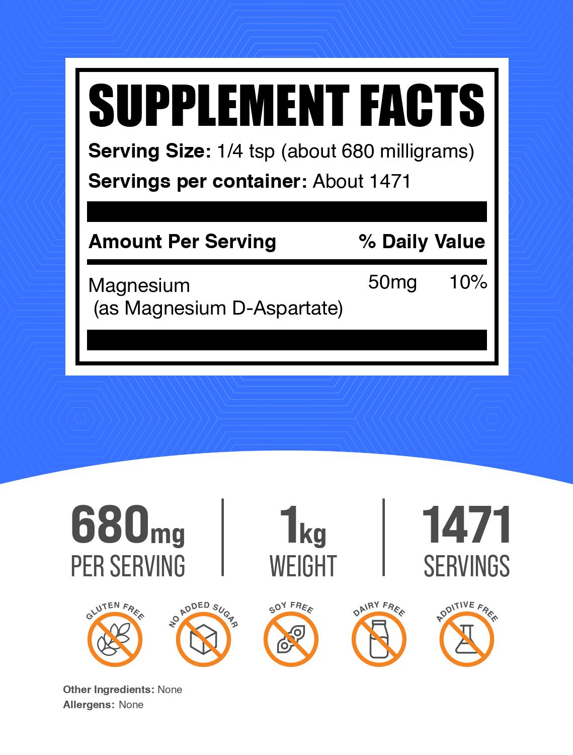 Magnesium D-Aspartate powder label 1kg