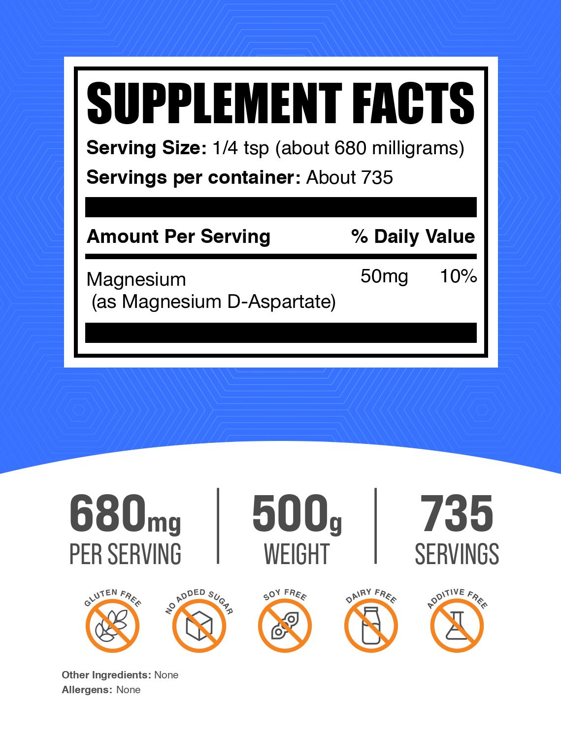 Magnesium D-Aspartate powder label 500g