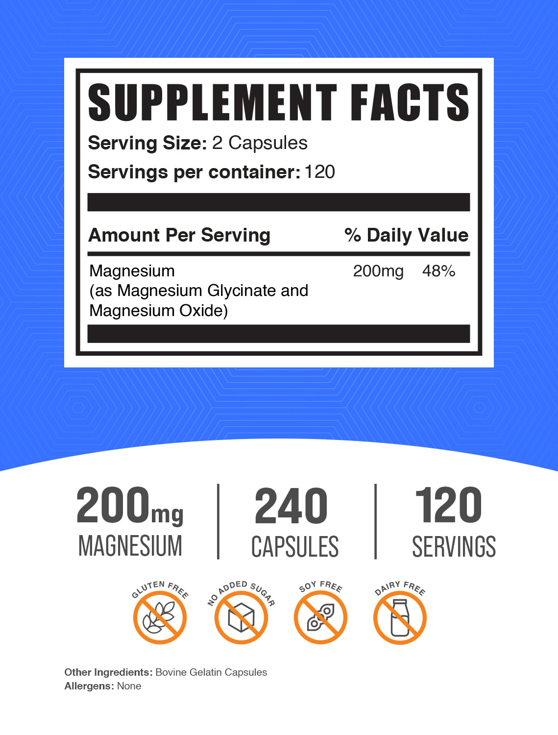 Magnesium glycinate 200mg 240 capsules label