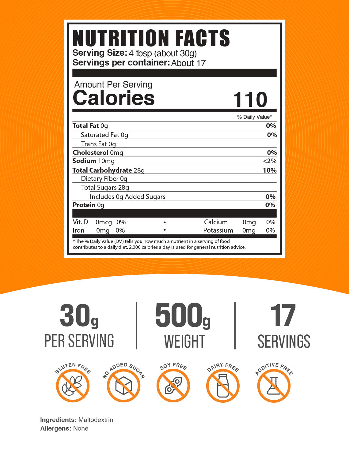 Maltodextrin powder label 500g