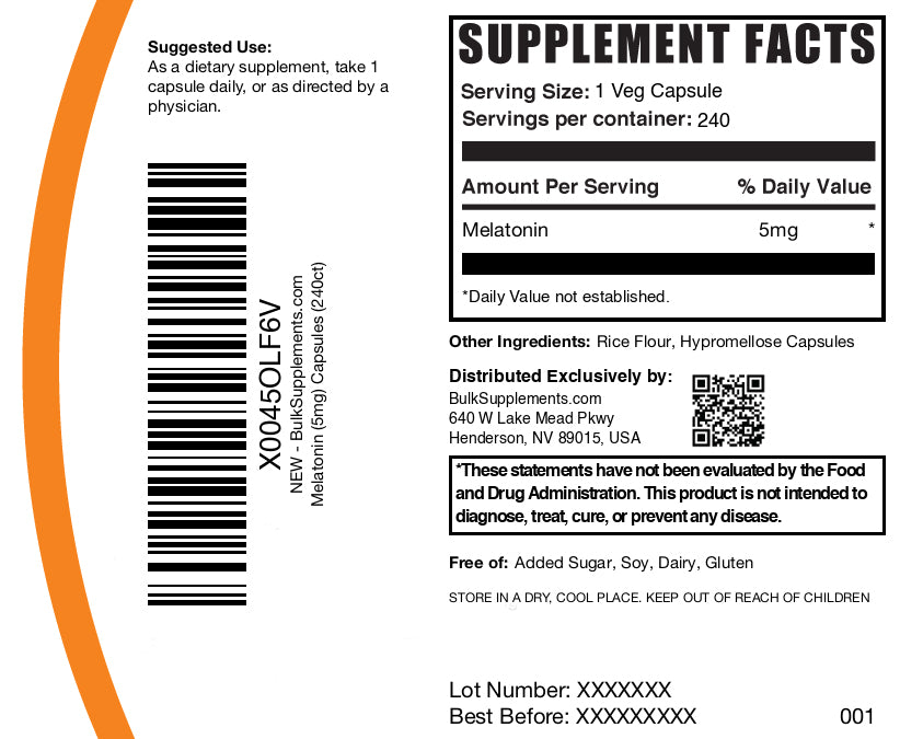 Melatonin 240 capsules 5mg label