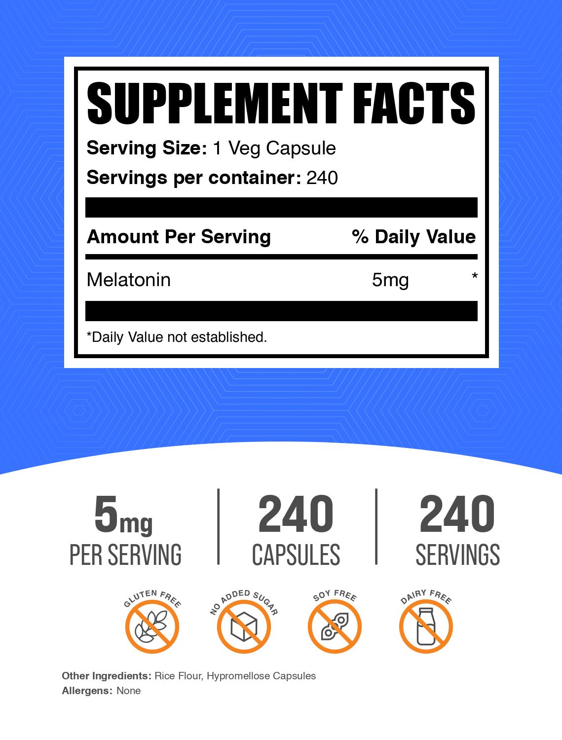 Melatonin 240 capsules 5mg label