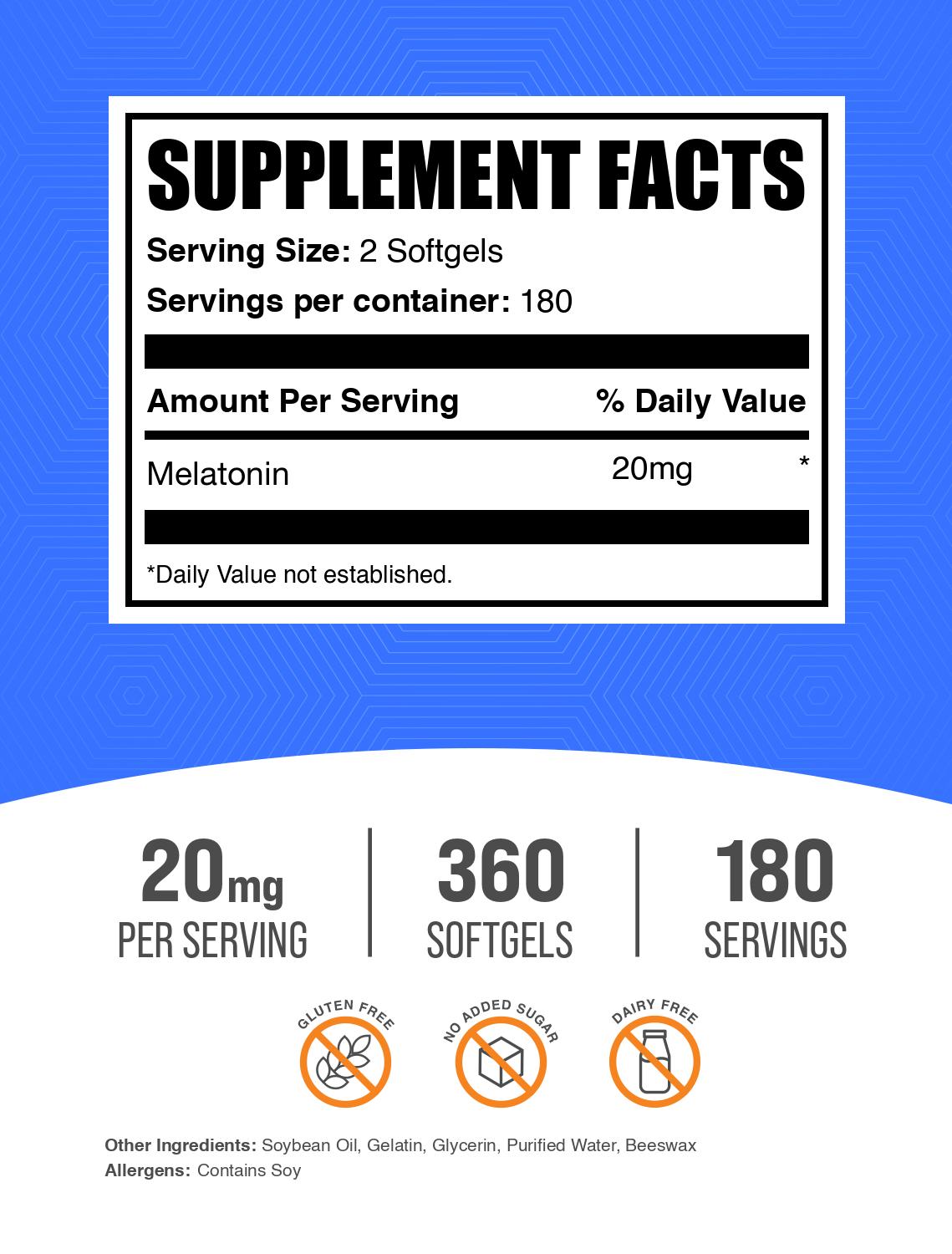 Melatonin 20mg 360 softgels label