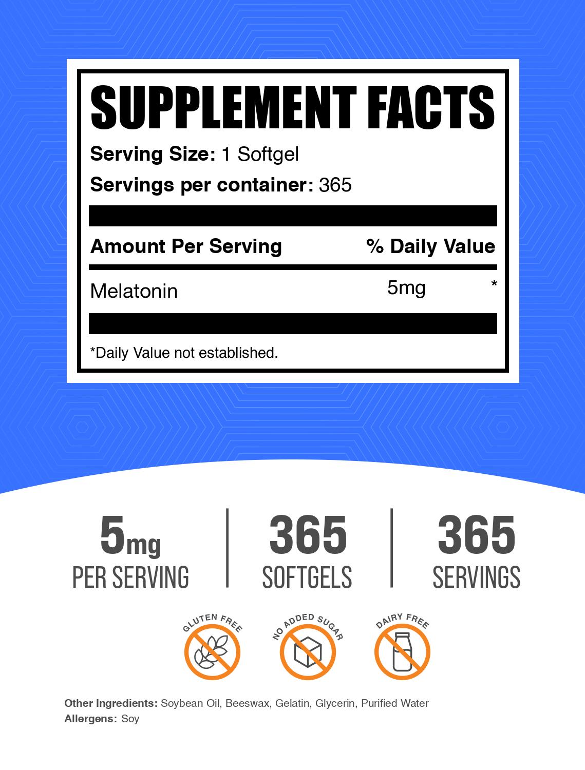 Melatonin 5mg 365 softgels label