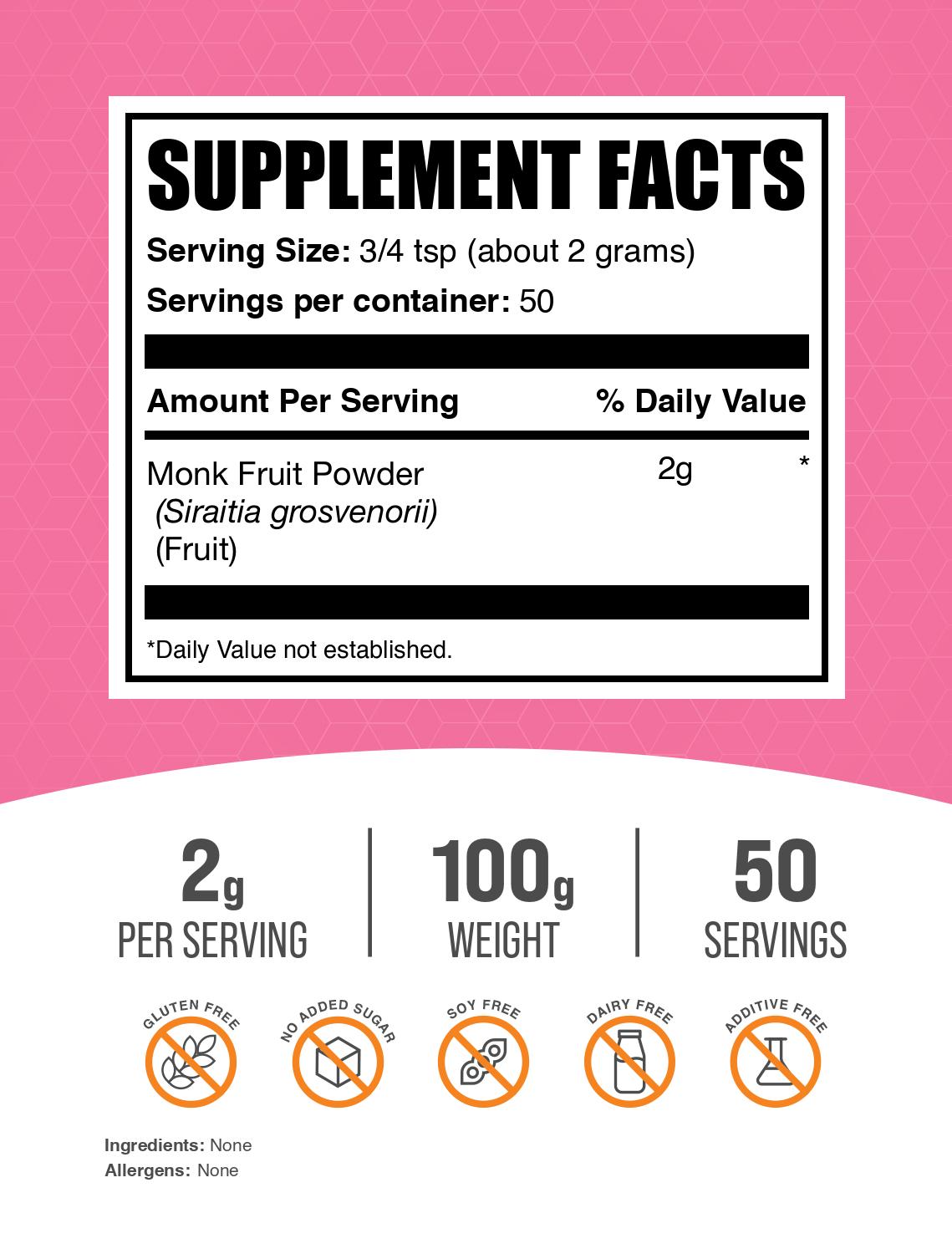 Monk Fruit Powder Powder 100g Label