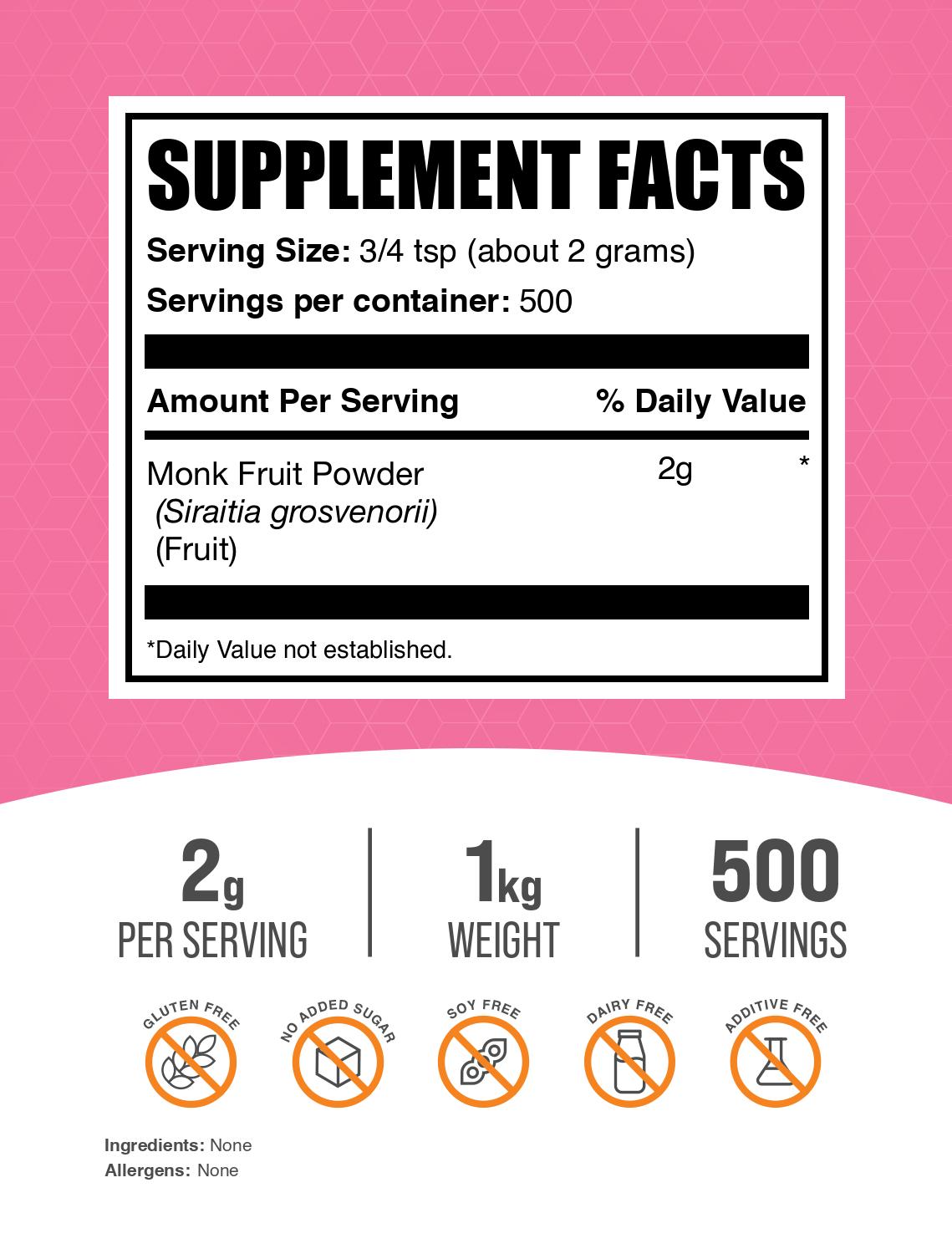 Monk Fruit Powder Powder 1kg Label