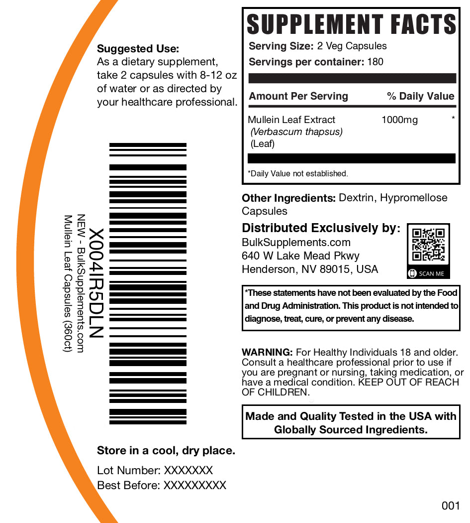 Mullein leaf 360 capsules label