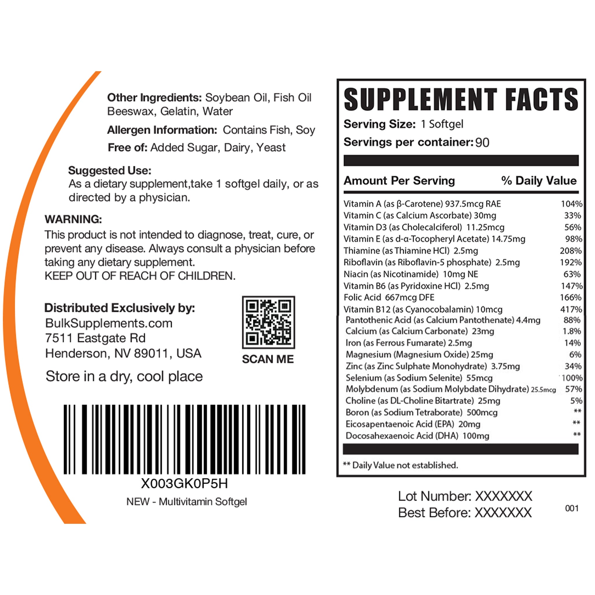 Supplement Facts Multivitamin Softgels