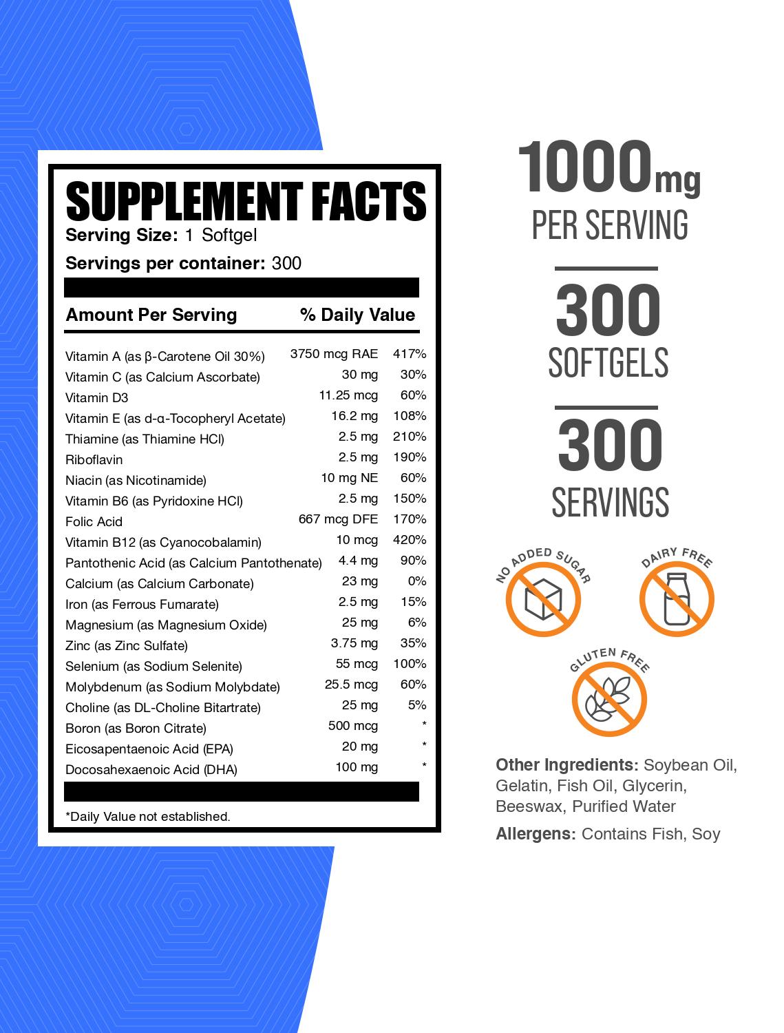 Multivitamin 300 softgels label