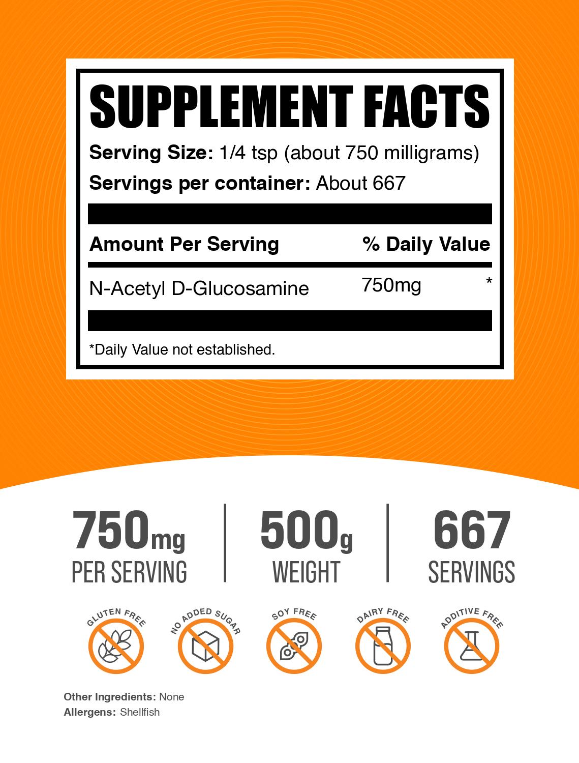 N-Acetyl D-Glucosamine (NAG) powder label 500g