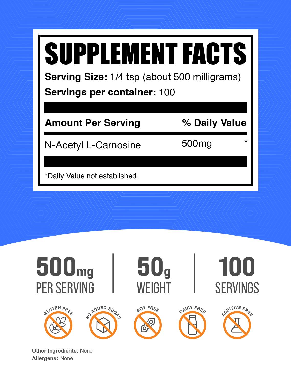 N-Acetyl L-Carnosine powder label 50g
