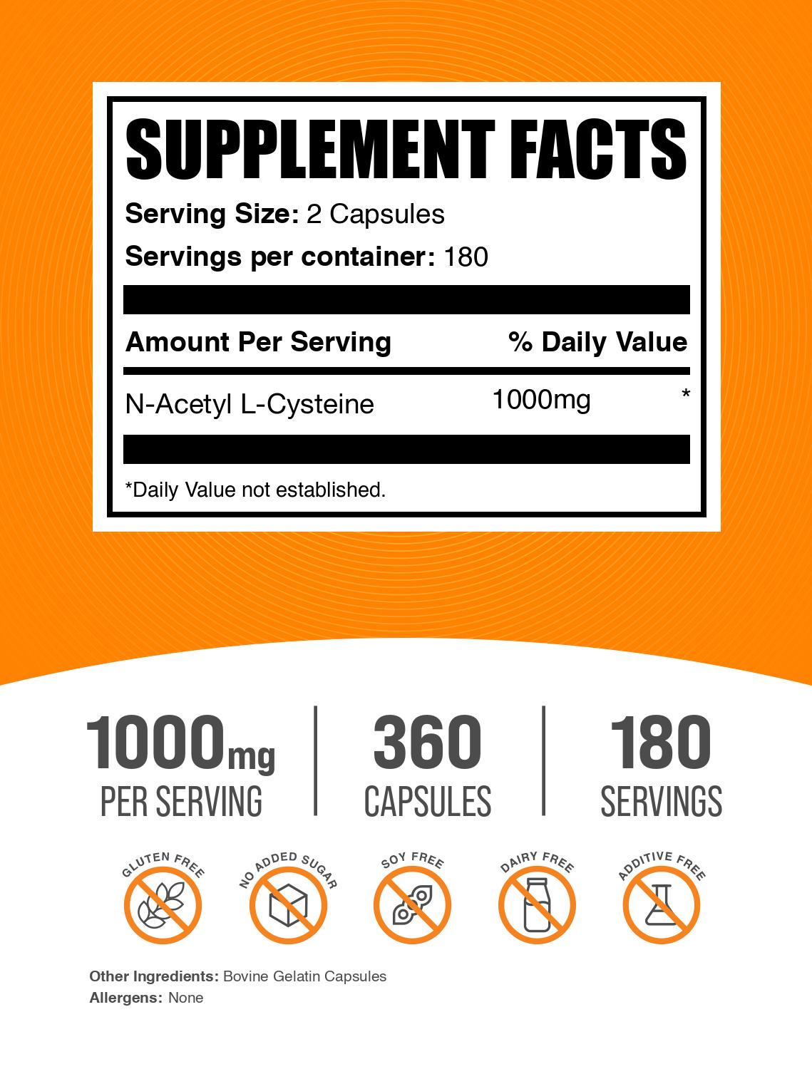 NAC 1000mg 360 capsules label