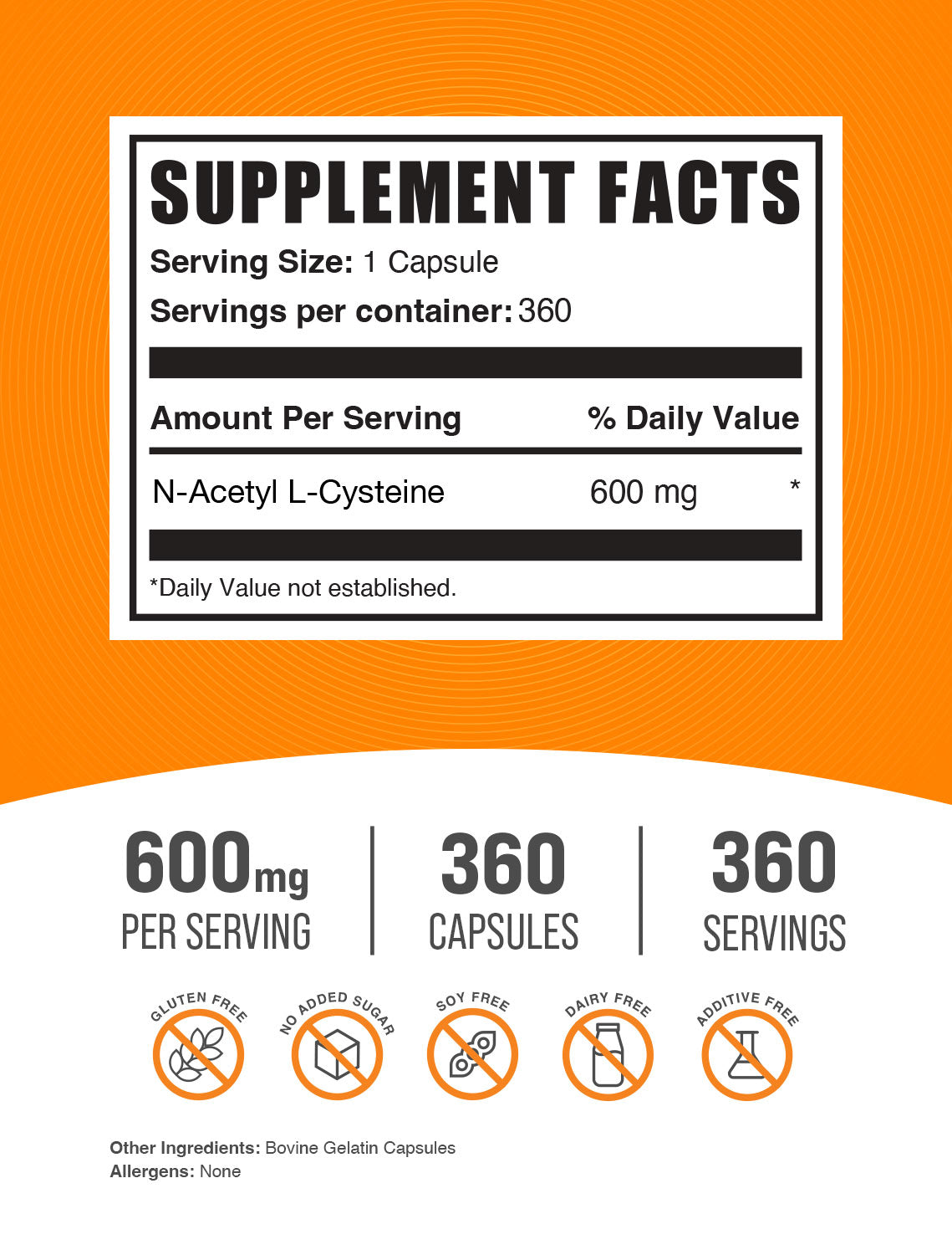NAC 600mg 360 capsules label