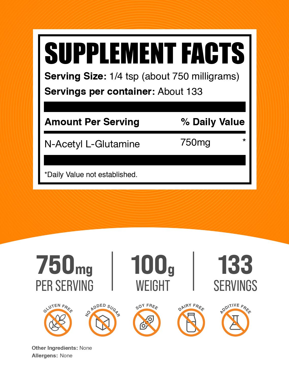 N-Acetyl L-Glutamine Powder 100g Label