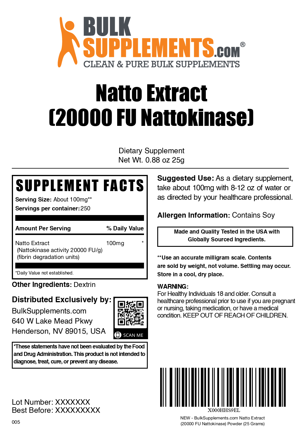 Natto Extract 2000 FU 25g Powder Bag Label