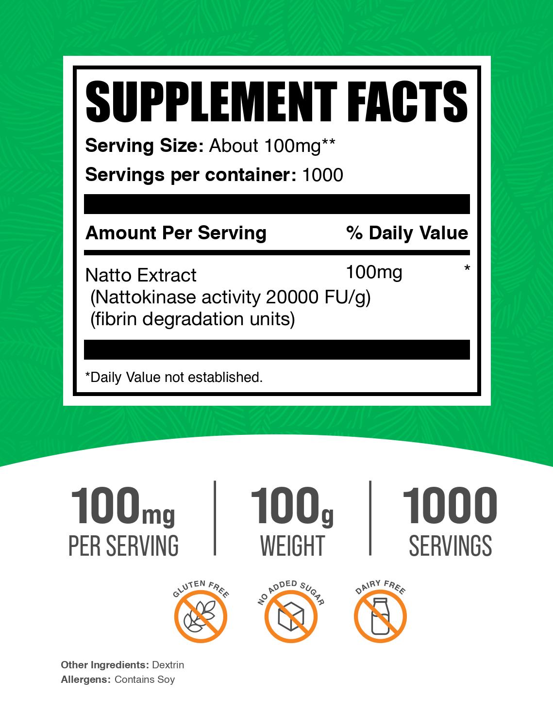 Natto Extract 2000 FU 100g Powder Label
