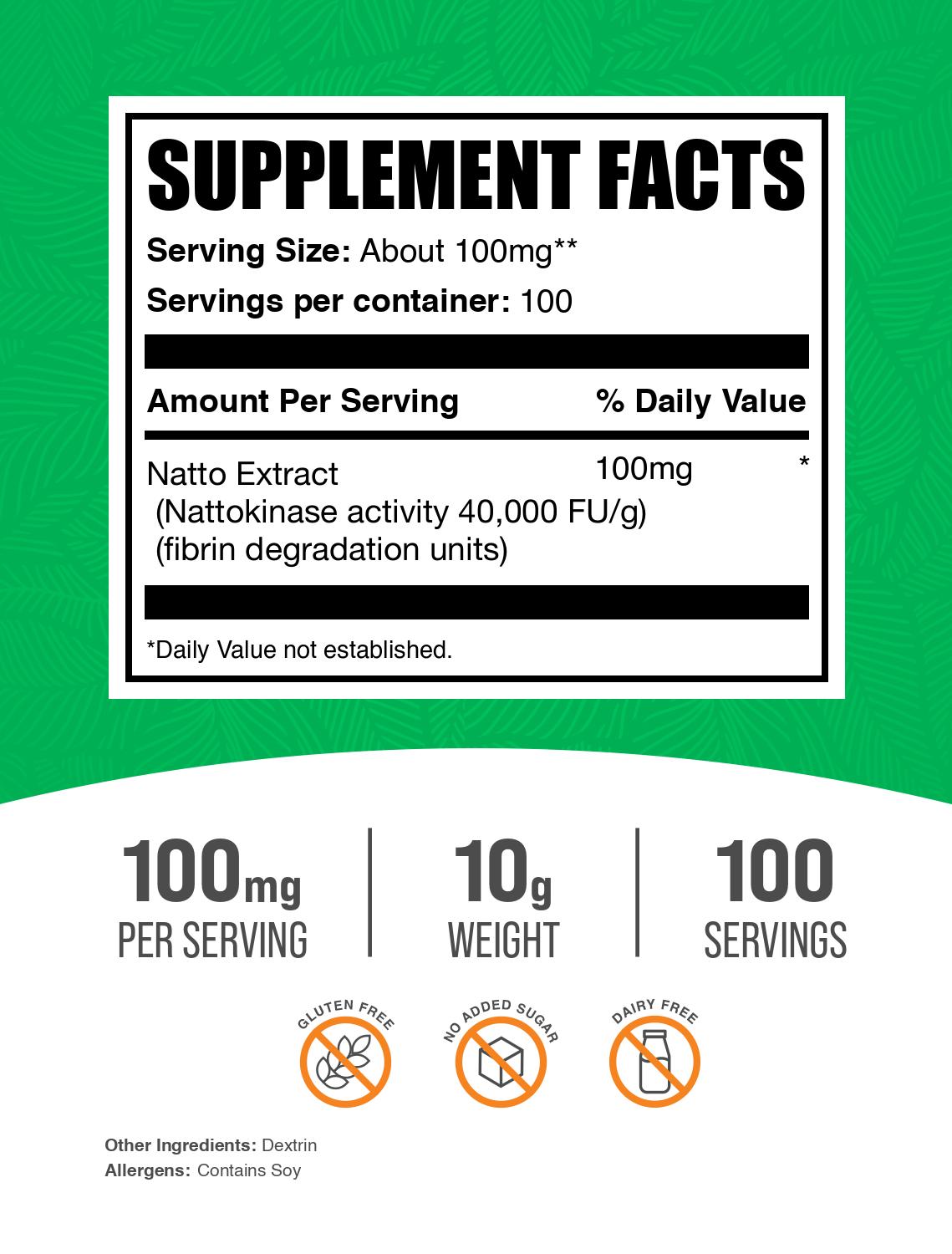Natto Extract 4000 FU Nattokinase Powder 10g Label