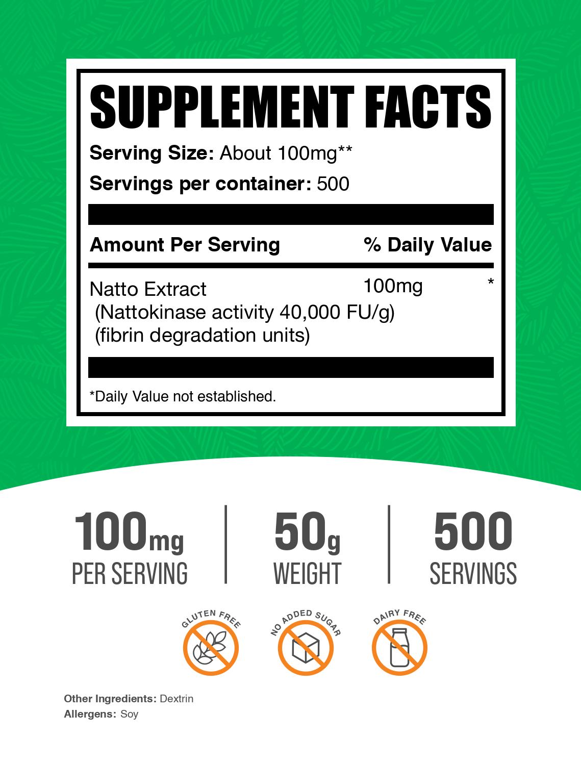 Nattokinase 4000 FU powder label 50g